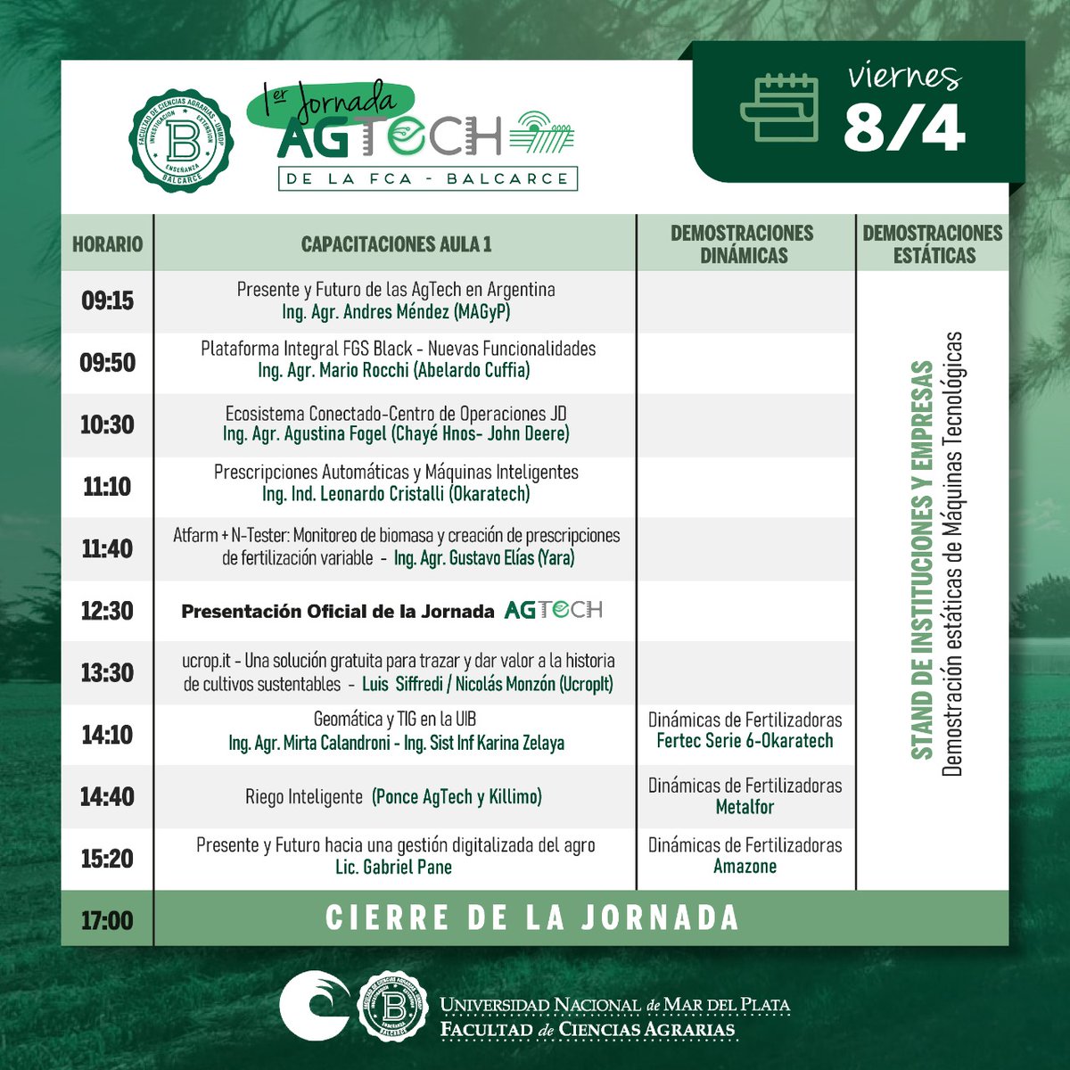 SantiagoTourn's tweet photo. 🧑‍🏫17 Capacitaciones Tecnológicas
-
🚜🖥️12 Dinámicas integrales Plataformas-Máquinas
-
🏢37 Empresas e Instituciones  y exposición Estática.
-
♾️ Oportunidades de interacción y aprendizaje

Con todo esto y más.... Te esperamos en la I Jornada Agtech de la @fcabalcarce 
Danos rt https://t.co/6SVSRzYeYX