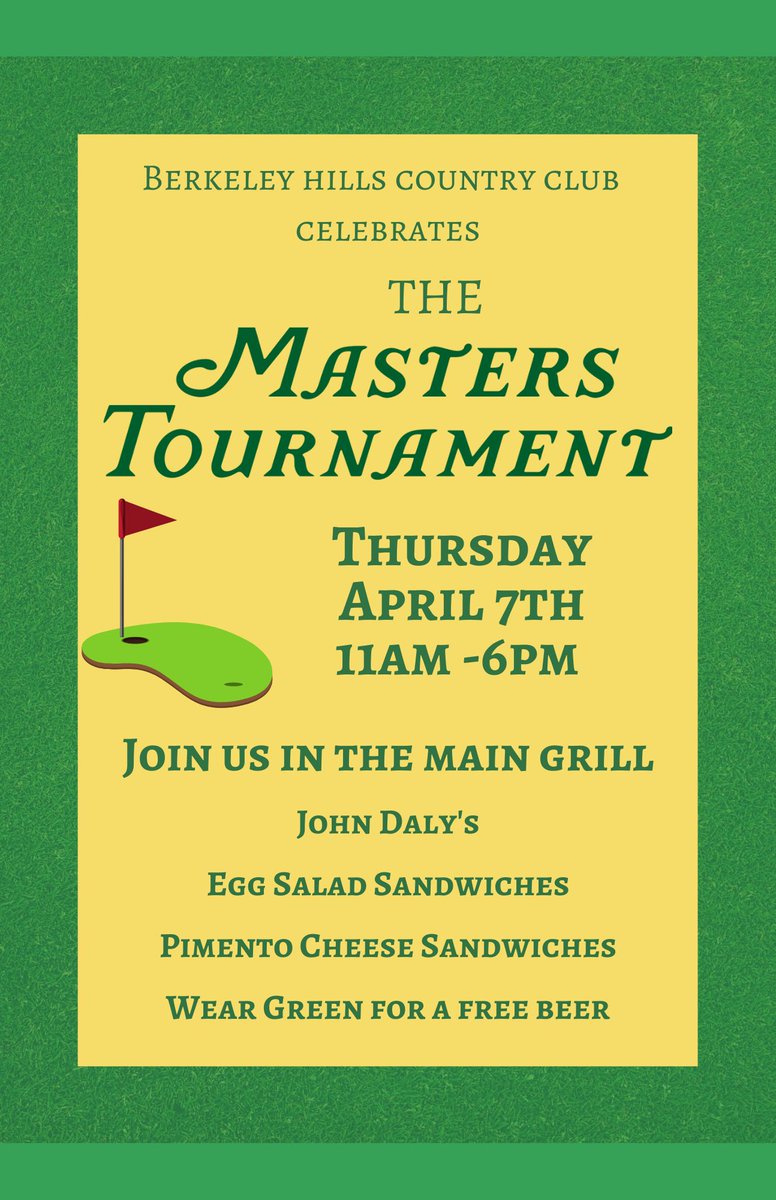 berkeleyhillscc's tweet photo. Celebrate the Masters! #masters2022 https://t.co/hRr8ps9ajm