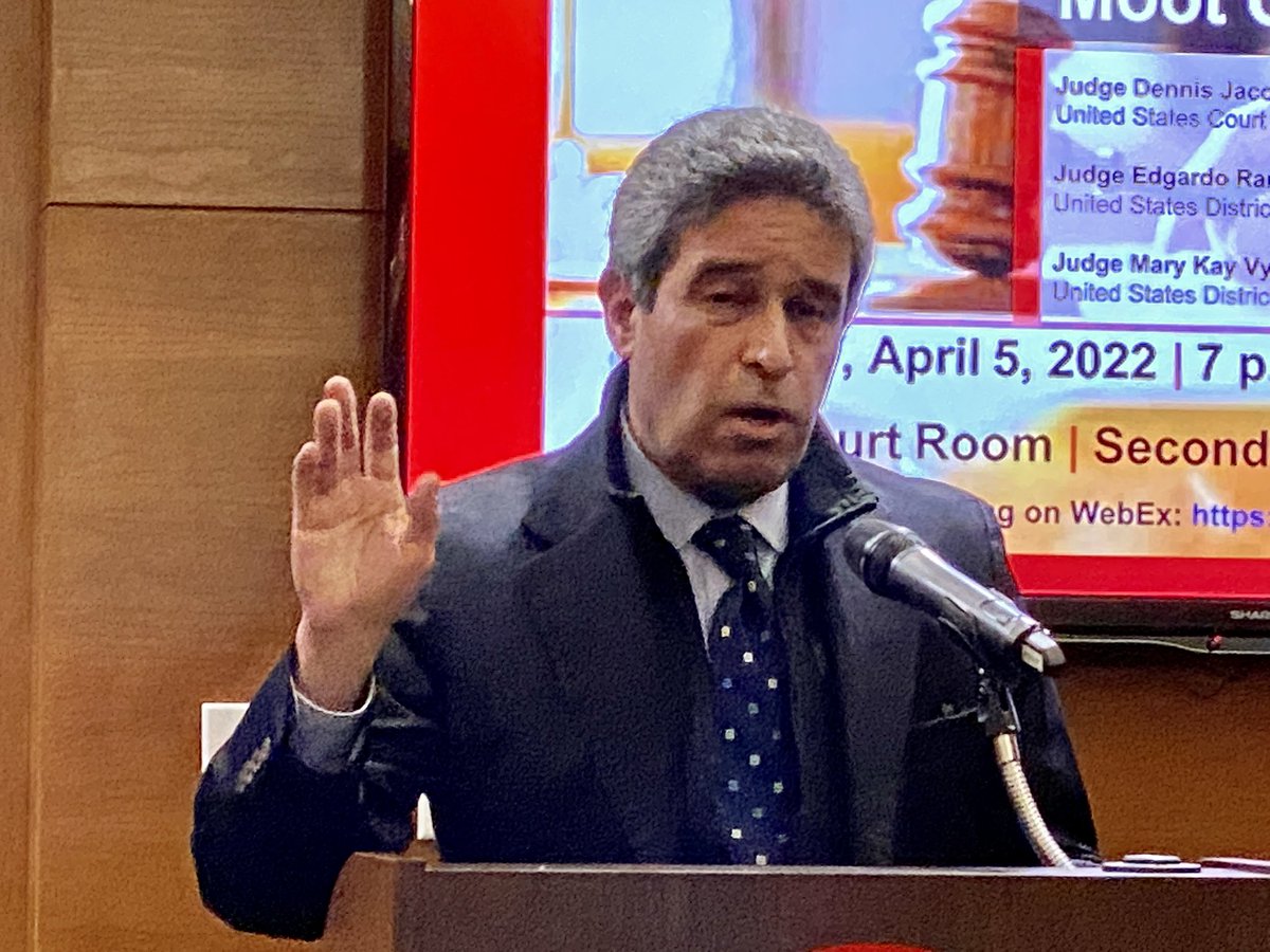 We are blessed to have three federal judges, all of whom were colleagues of Roy Reardon, presiding over tonight’s arguments: 2nd Cir. Judge Dennis Jacobs and SDNY Judges Mary Kay Vyskocil ‘93 and Judge Edgardo Ramos