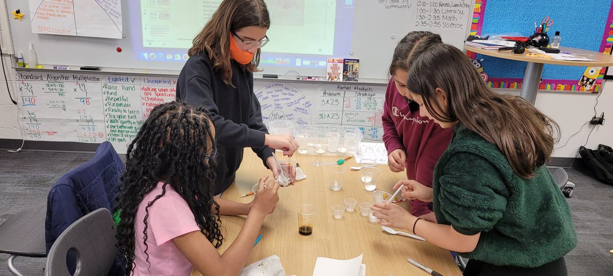 JMKirberger's tweet photo. Students always love hands on science experiments! Today we observed properties of matter by looking at their appearance, solubility, and how they react when combined with vinegar and with iodine. #inspire96 #TCiScience https://t.co/6v5iDwLc67