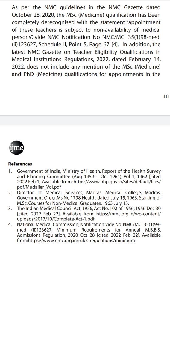 kambali's tweet photo. Letter titled "Unjust exclusion from medical education of medical teachers with https://t.co/6vJ0oFtDZU.(Medicine) and PhD(Medicine) qualifications" published in Indian Journal of Medical Ethics @IndJMedEthics This is to @NMC_IND @MoHFW_INDIA @PMOIndia https://t.co/OZCEMEGITV