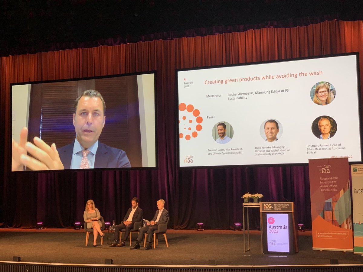 ⁦<a href="/RachelAlembakis/">Rachel Alembakis</a>⁩ helping us come to terms with #greenwashing at #RIAustralia22 - lots of regulatory action, but sounds like the solution will have to come from inside the industry - thanks to Ryan Korinke from ⁦<a href="/PIMCO/">PIMCO</a>⁩ for joining us!