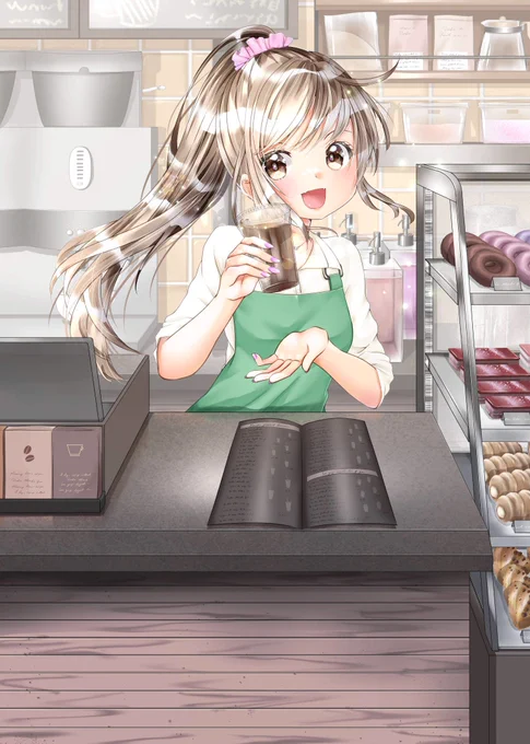 #イラスト 可愛い店員さんを描きたくなったんですよ、閉店事件の実況を見てから(複数ストーカー説とか怖すぎて震えた)