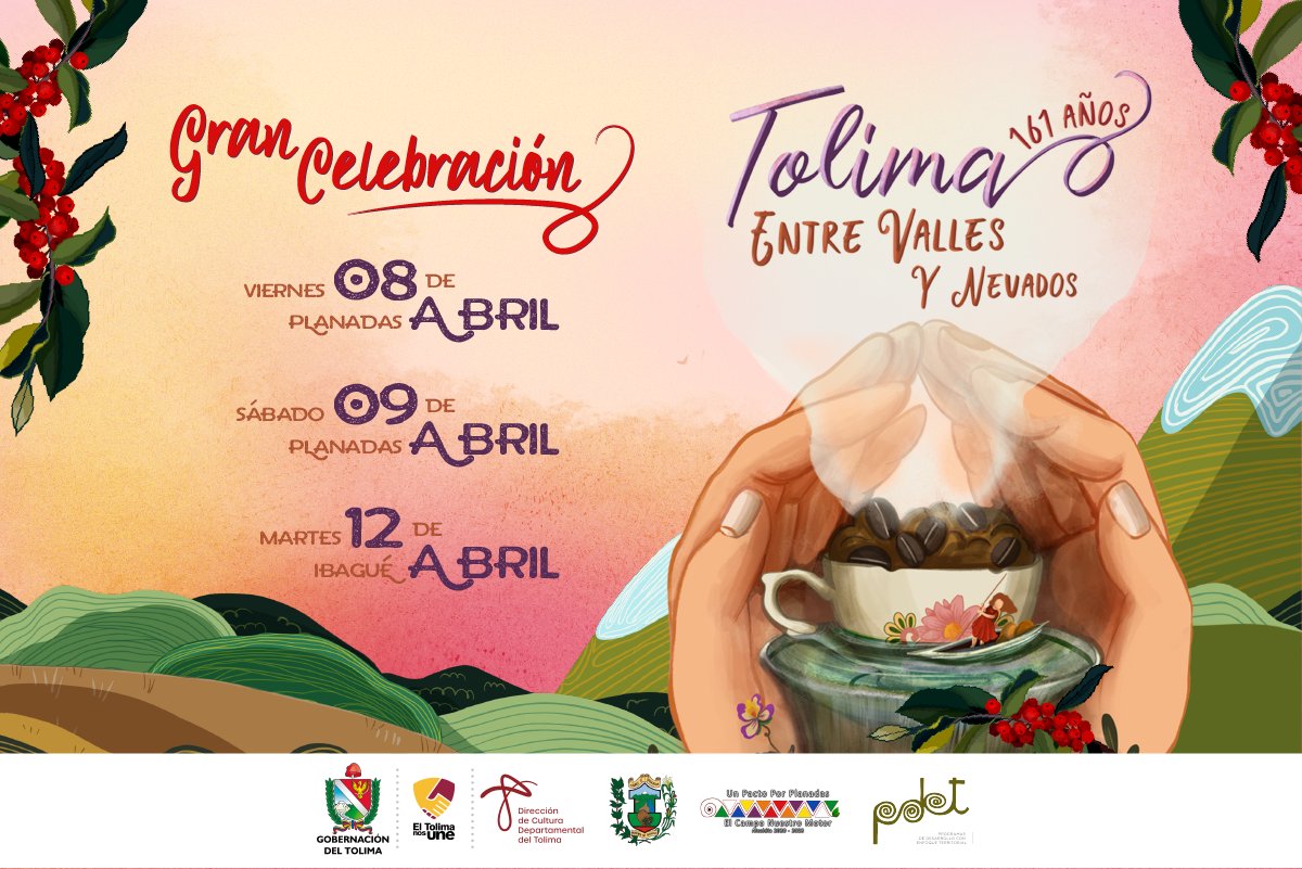 CulturaTol's tweet photo. 😍 Con presentaciones musicales, exhibiciones históricas del departamento y una nutrida agenda académica enfocada en la producción del café, celebraremos 161 años de historia #EntreVallesYNevados 🏔️💕

¡Te esperamos! 
📍 https://t.co/jTEySBTLCM https://t.co/DOR1RFd6aE
