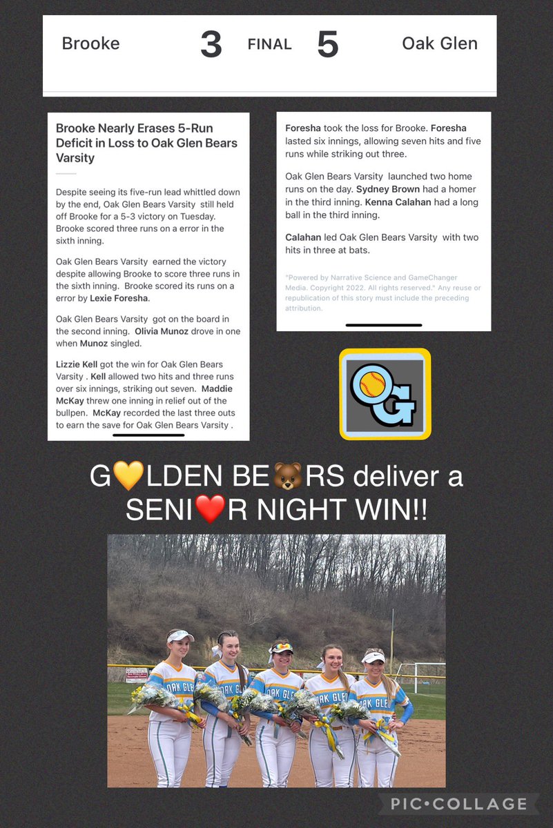 sherriewv's tweet photo. SENI🥎R NIGHT WIN!! @softball_og @AthleticsGlen @OvacSoftball @OVAC_Softball @RMetzgerWTOV9 @SNolteWTRF @MetroNewsPrep @HeraldStar @IntelligencerWV @MaddieMckay2022 @CalahanMckenna @renfro_emma @gracesmithhh_ #wvprepsb
#OGSoftball2022 
#WeAreBetterTogether #UnFinishedBusiness https://t.co/PaqM7GvpeG