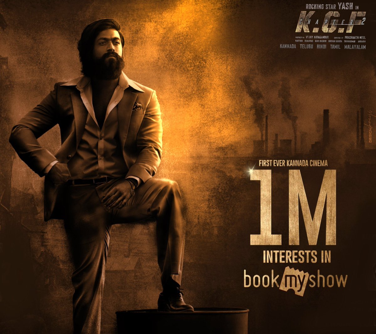 NamCinema's tweet photo. #KGFChapter2 reaches a new milestone of GIGANTIC 1M+ interests on BMS.
First Kannada movie to achieve this feat.
#NamCinema #KGF2onApr14 #KGFChapter2Records https://t.co/xABX8G4nYp