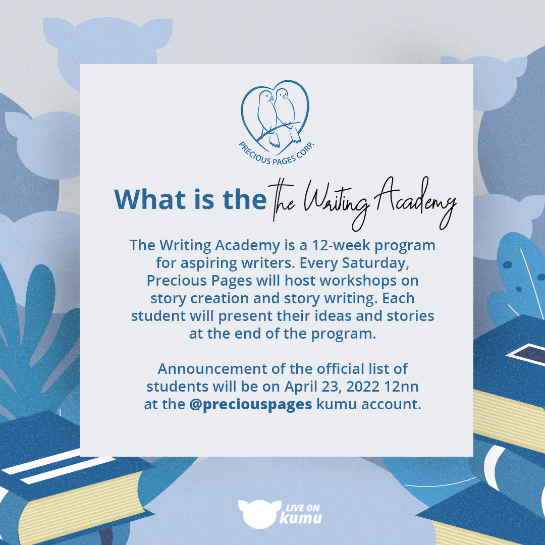 PHRBooks's tweet photo. Precious Pages, in cooperation with Kumu, is now looking for it's next writer stars! This is your chance Aspiring Writers!!!
Join Precious Pages “The Writing Academy”!
https://t.co/W7mVstZa8s
#TheWritingAcademy #preciouspagesonkumu #youareprecious https://t.co/v0kh79wVOc