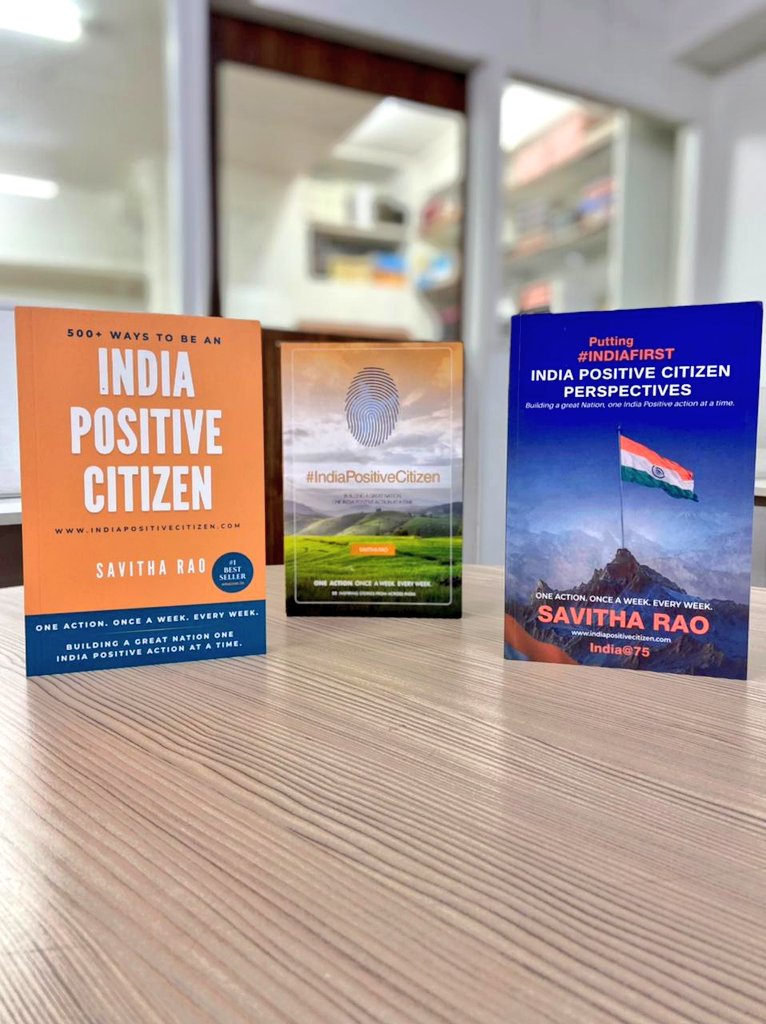 PadhegaIndia_'s tweet photo. With such misery and despair around the world, there's still much good that's happening in India, and @savitha_rao's books illustrate how we can make a change. Presenting :
1. India Positive Citizen
2. Putting India First
3. 500+ Ways to be an India Positive Citizen,
for ₹999 📚 https://t.co/XOQNvxRe2P
