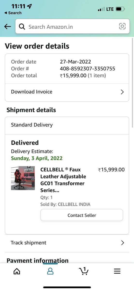 Realtrick9's tweet photo. @amazon  I ordered the Cellbell chair from amazon on 3rd April and delivery is not yet. 

without OTP, without call &amp; Withdraw Delivery BOY number, Order was successful. please check this issue &amp; Refund my money as soon as possible

Order ID -: 408-8592307-3350755 https://t.co/3qUmh2Xtub