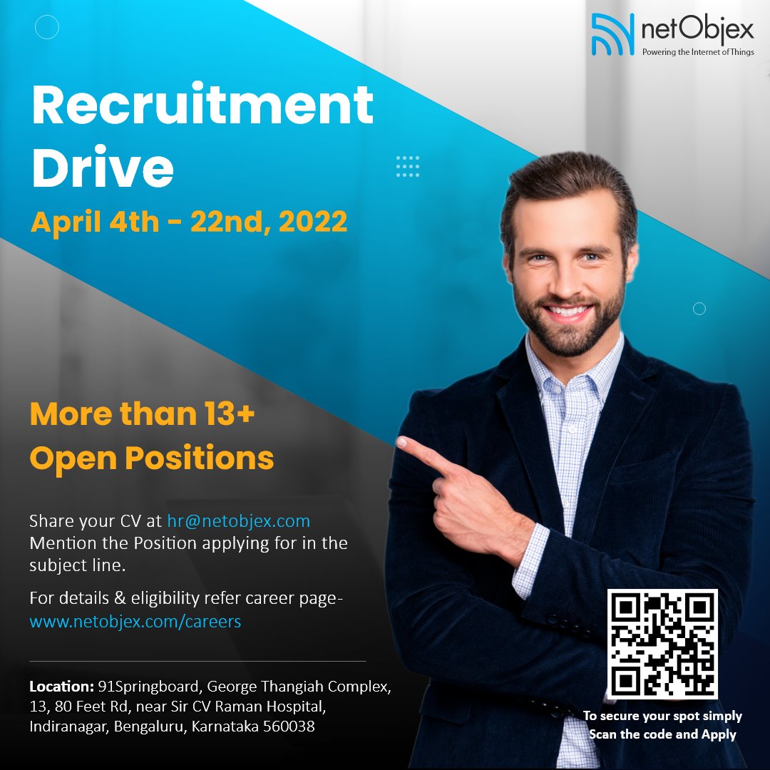 NetObjex's tweet photo. Choose wisely your Next Working Company, Be the part of an Award Winning team by participating in #RecruitmentDrive 2022! April 4th to 22nd, 2022.
To secure your spot simply Scan the code and Apply or share your CV to hr@netobjex.com
#Hiring #jobhunt #NetObjex #talent https://t.co/NqetBwZuZt