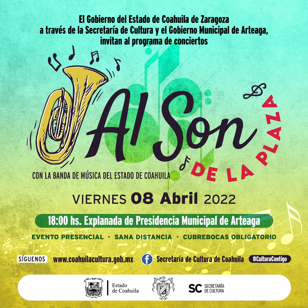 SofyCamil's tweet photo. ✨🎤🎙️ Te invitamos a disfrutar de "Al son de la plaza" 
📌 08 de abril, Explanada de la Presidencia Municipal de Arteaga
#Arteaga @GobDeCoahuila @mrikelme @RamiroDuranG https://t.co/BYGRPQHbi2
