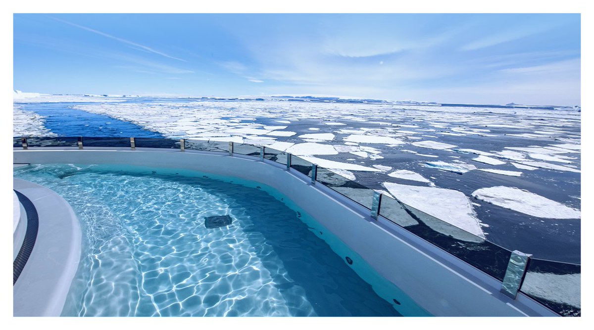 ponant_EN's tweet photo. The Blue Lagoon on #LeCommandantCharcot welcomes our guests for a unique moment of relaxation, above the icy ocean. Thanks to the energy recovery system, this outdoor lagoon is heated between 27 and 37° C.
📸© Studio PONANT - Olivier Blaud
📸© PONANT - JC Pieri https://t.co/eXYZnCMfzv