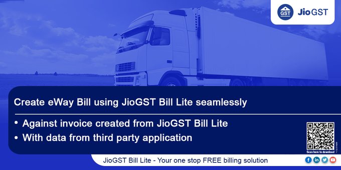 JioGST's tweet photo. #JioGST Bill Lite gives you the flexibility to create eWay bill against invoice and also using data from third party application.
Download #JioGST Bill Lite from here: https://t.co/sRK4Qdm4O5 https://t.co/bknzoAr38d