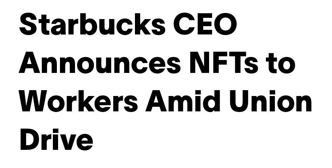 nftsnitches's tweet photo. This would have gone down better if he had announced #NFTs FOR the workers. @Starbucks https://t.co/sniWRWGN3T