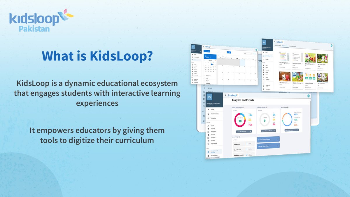 myclassmatelms's tweet photo. KidsLoop provides the right set of tools to transform learning and #education for the future. Our #EdTech solutions empower schools, teachers, and academics to create interactive lessons and deliver personalized learning experiences.
#KidsloopPakistan #CLMS #School #Teachers https://t.co/hAM8j2CMw9