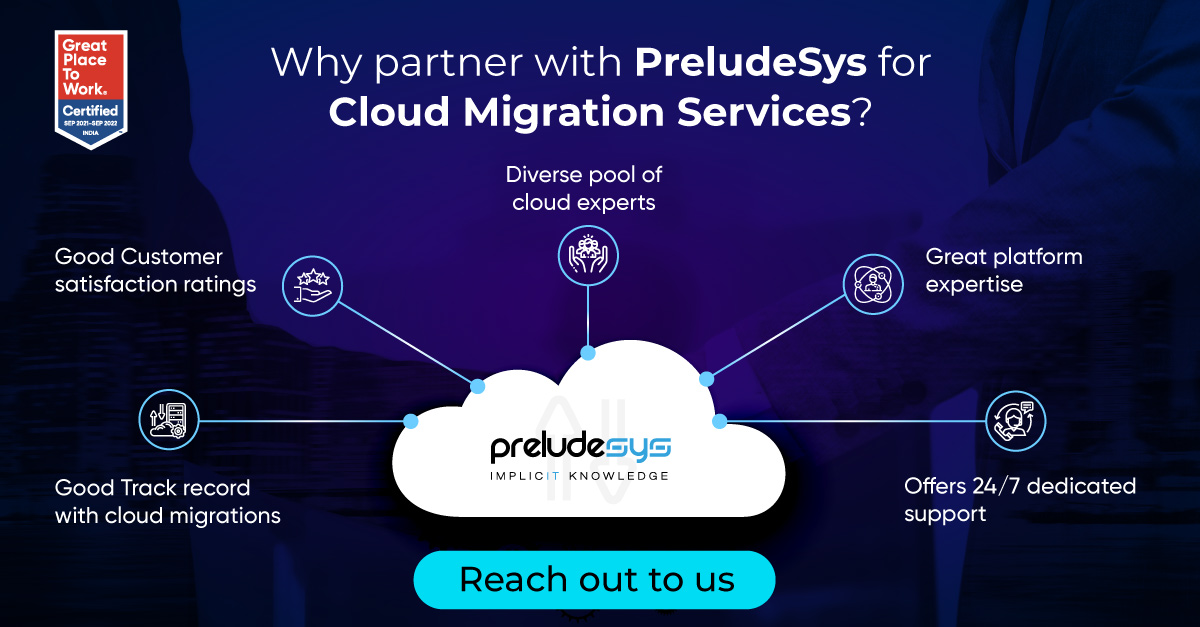 PreludeSys's tweet photo. Choosing #cloudmigration and the right cloud partner is crucial.
Choose PreludeSys to help you plan your #cloud migration strategies and ensure seamless cloud migration: https://t.co/r7RtWDpp6h
#preludesys #greatplacetoworkcertified https://t.co/LLhdRg6QiE