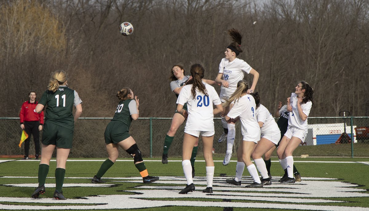 LeonHalip's tweet photo. Marian's Elle Ervin scores and celebrates a first half goal during the game against Gabriel Richard Catholic High School. Marian defeated GR 3-0. @MarianSoccer @ElleErvin https://t.co/J4kUGarThp