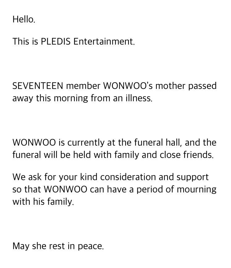 JEONGHANCONTENT's tweet photo. it’s mingyu’s birthday but it’s also a hard day for our wonwoo. may his mom rest in peace. thank you for raising an amazing son, for making him the person he is today. thanks for leaving your legacy with him 

#SEVENTEEN #WONWOO https://t.co/7nPOi2ma29