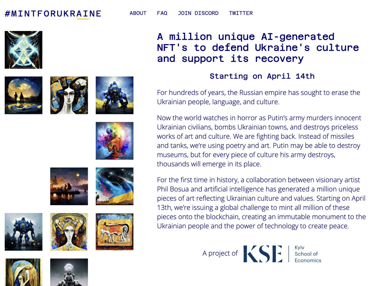 MintForUkraine_'s tweet photo. Our landing page is live! Drop date 4/14 on @0xPolygon #MintForUkraine https://t.co/yPACORG6mk https://t.co/ZcwtikOmS9