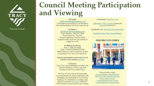 cityoftracy's tweet photo. LIVE NOW! Tune in to the 7 PM #TracyCityCouncil meeting here: https://t.co/zlyfaYTJSU

This meeting is open to the public for both in-person AND remote participation.

For the agenda, participation/viewing options, and other info: https://t.co/NhGKyISt7I

#TracyCa #CityOfTracy https://t.co/wdLpeGyazM