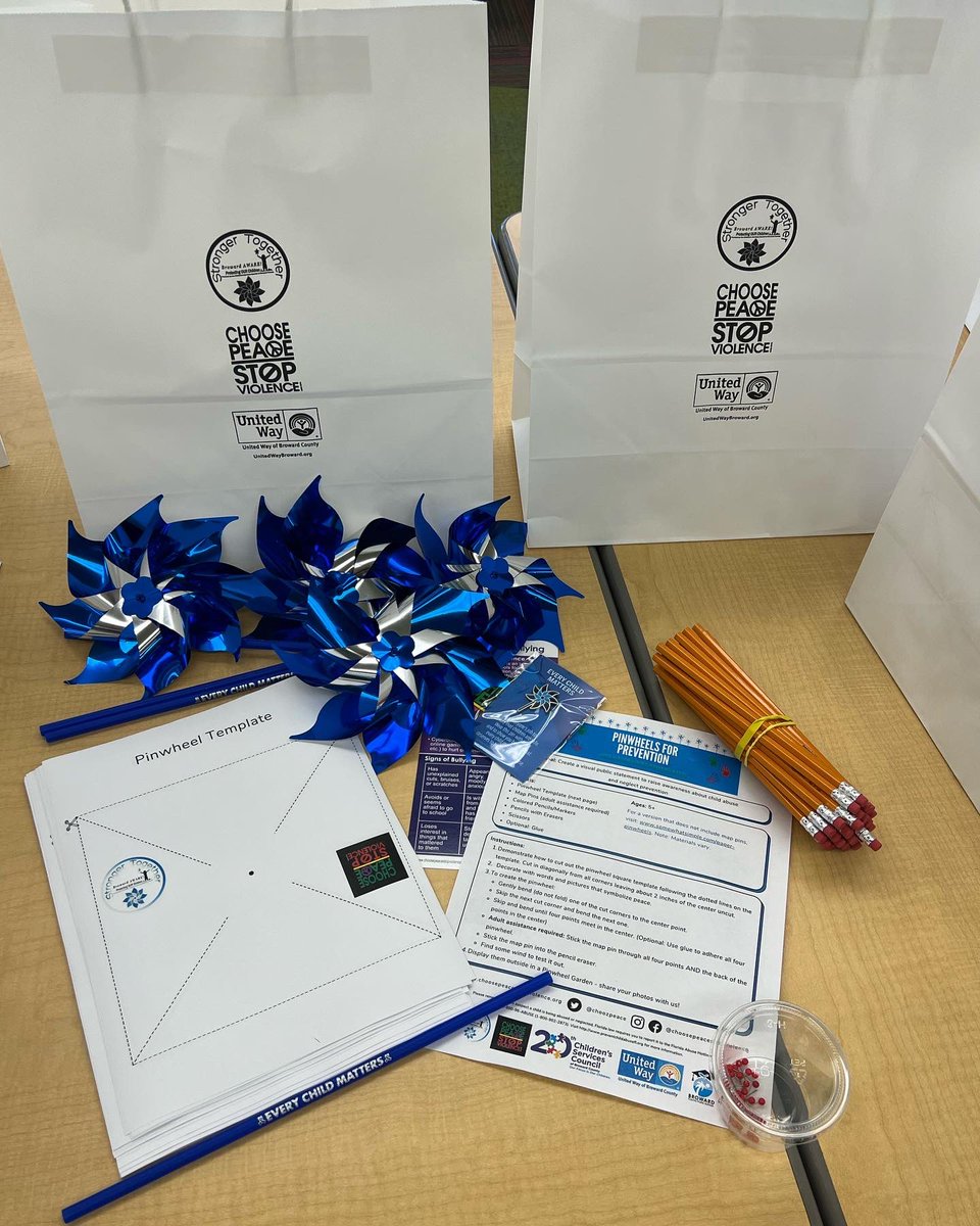 On Wednesday, April 6th, @browardschools and parks across Broward County will create and decorate pinwheels with messages to
promote awareness about child abuse and neglect. 

#Blue4BrowardAware #Blue4Prevention
#choozpeace