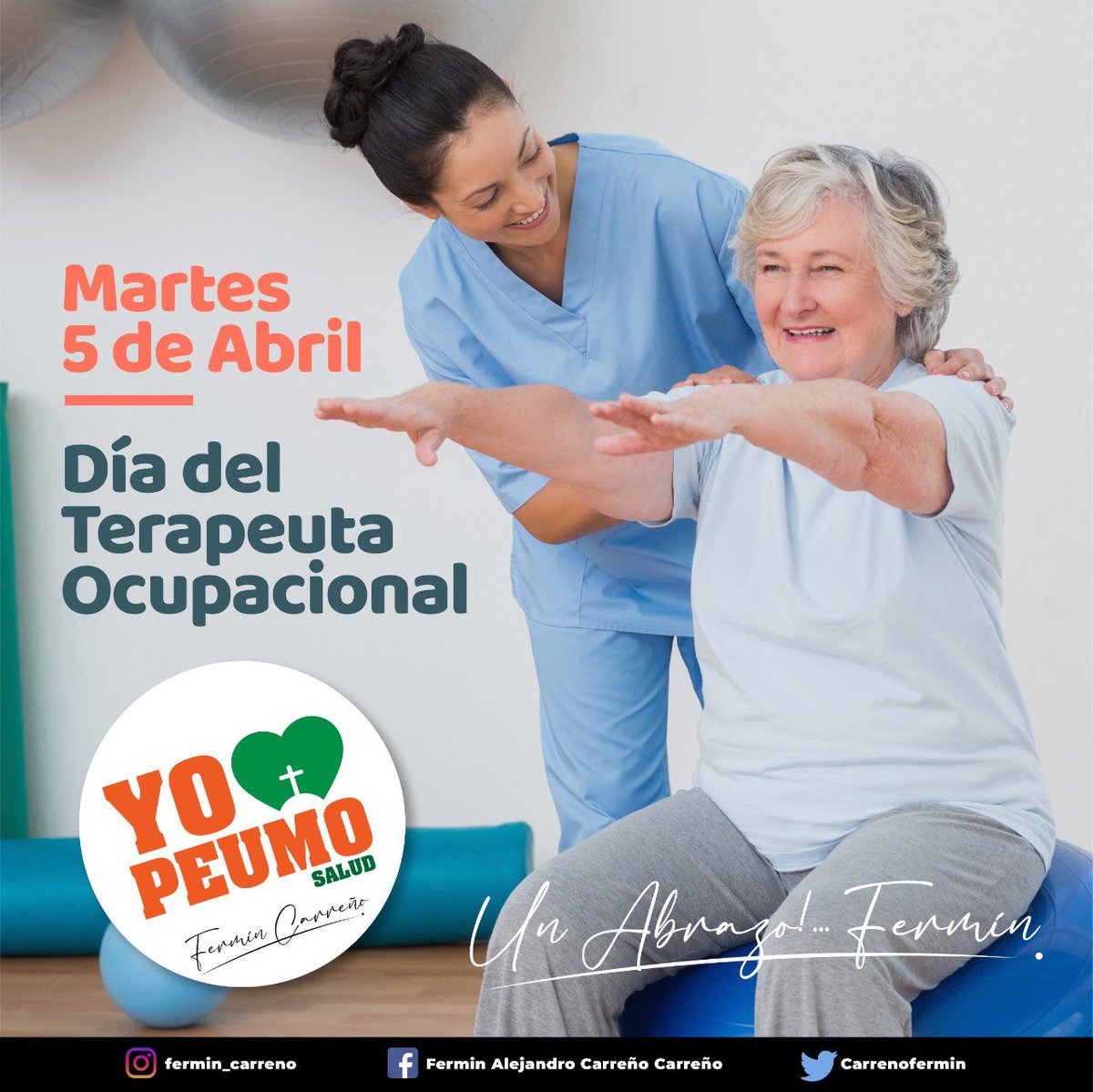 ¡FELIZ DÍA DEL TERAPEUTA OCUPACIONAL!

Hago extensivos mi saludo a cada uno de  los Terapeutas Ocupacionales de Peumo y de las comunas vecinas, por su alto compromiso, por la calidez con que enfrentan el trabajo, que es reflejada por el abrazo y cariño de sus pacientes.