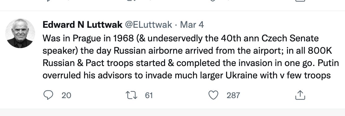 While Russian observers are pretty open about Z-Operation being modeled after the Danube 1968, only few Western analysts that I know of openly refer to the Danube as a benchmark for Z-Operation. One of them is Edward Luttwak who predicted Russian failure exactly for that reason