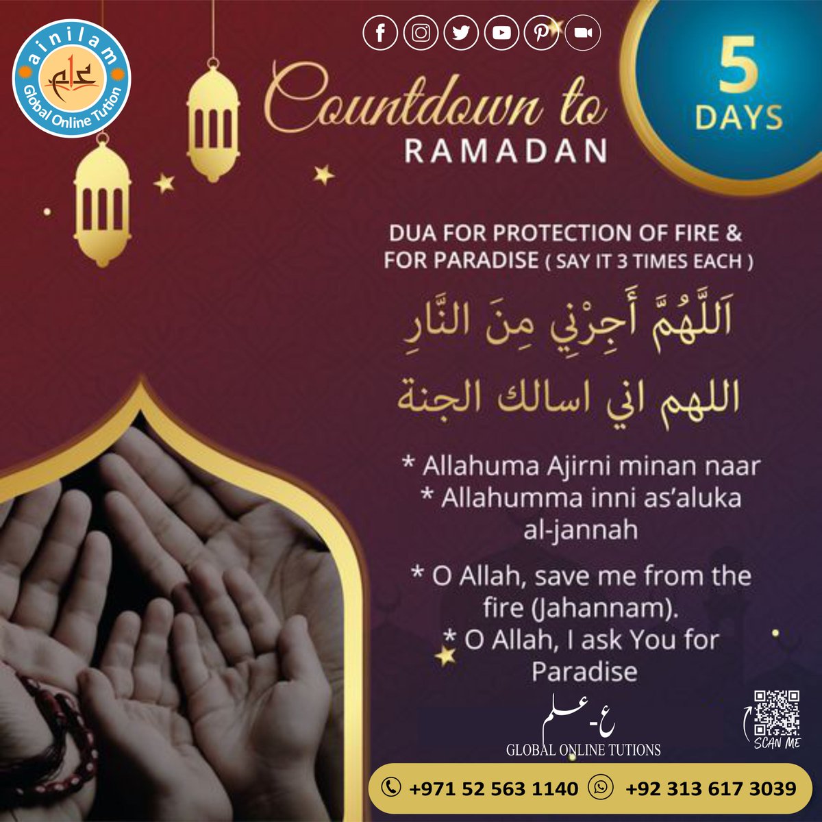 ain_ilam's tweet photo. Holy Prophet Hazrat Muhammad (SAW) said:
“Whosoever recites only one ‘Ayat’ in Holy Ramadan, he will be awarded as if he had recited the full Qur’an in other months.”
Ain-ilam 
Global Online Tuitions (GOT)
Call: +971 52 563 1140
WhatsApp: +92 313 617 3039
#ainilam
#GOT https://t.co/aKB0IPjwqV