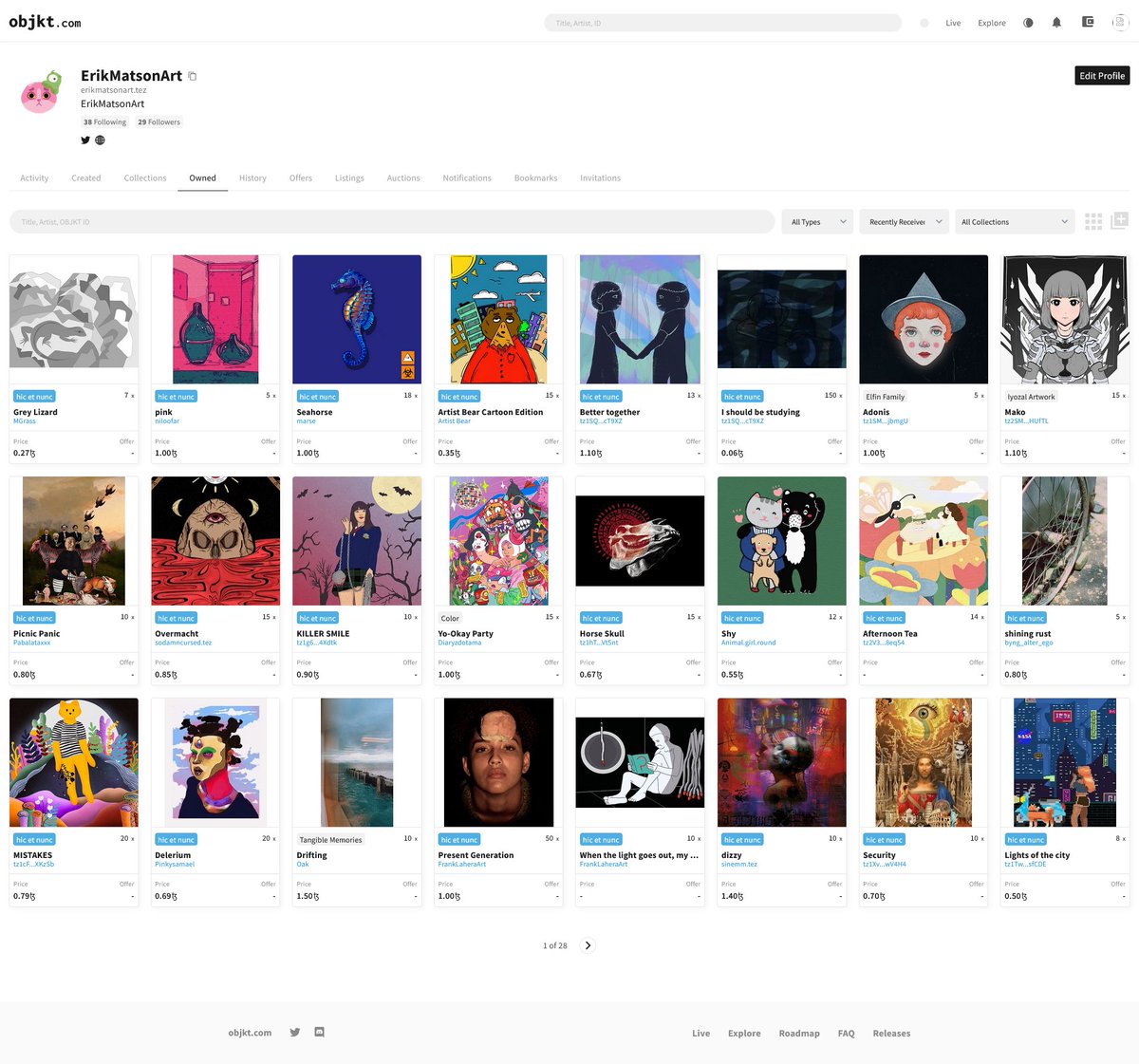 Thanks everyone ❤️

Yesterday's thread was just massive! ❤️
I collected some amazing new art and got to learn about more about you on Objkt 😎

I love the Tezos/Objkt community ❤️

objkt.com/profile/erikma…

#tezos #objktcom #objktcom
