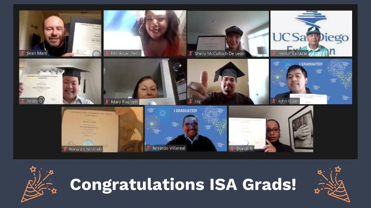 Congrats to the 10 ISA participants who recently graduated from @UCSDExtension certification programs in digital marketing, database management, business intelligence, front-end development and UX design. We’re honored to be a part of your career journey.