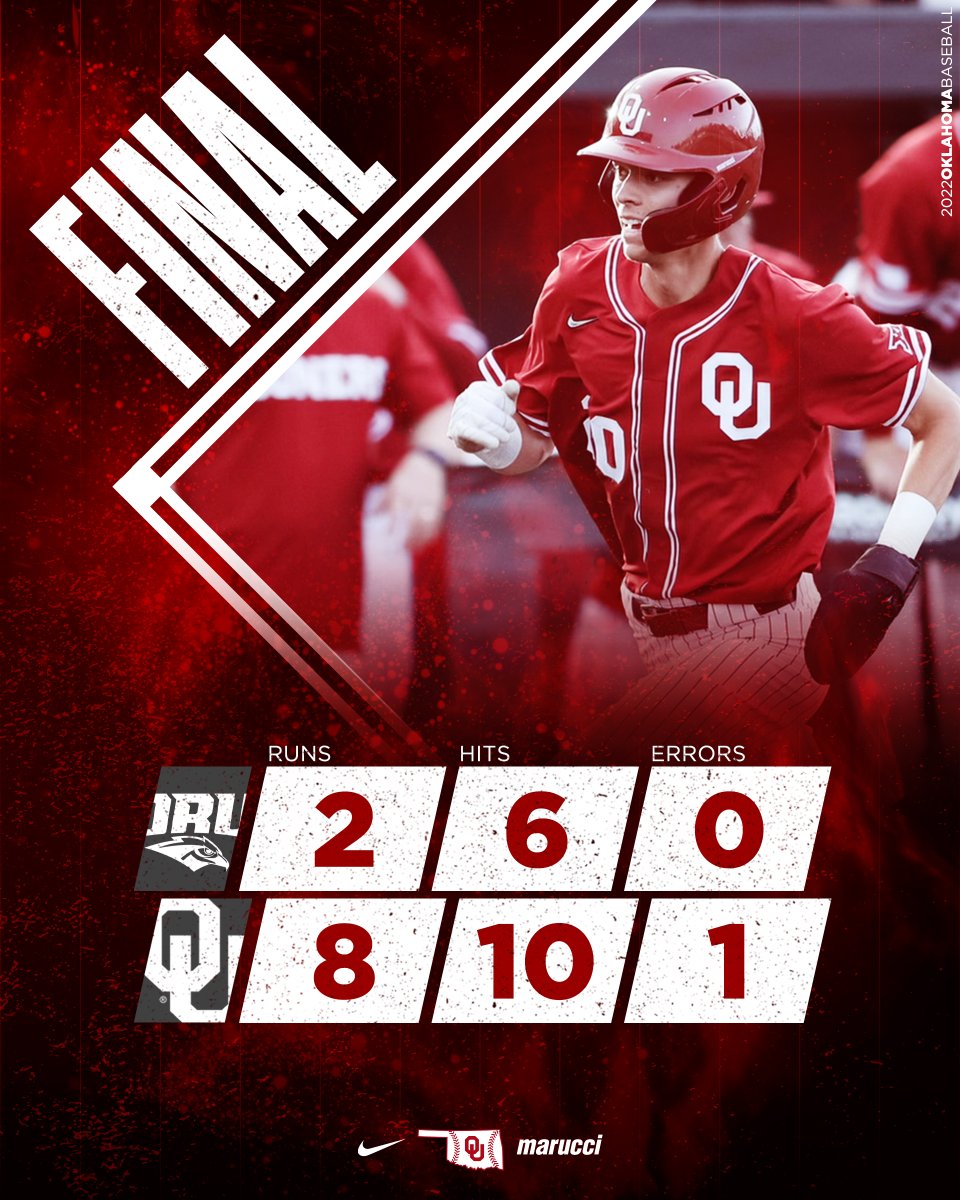 OU_Baseball's tweet photo. 𝙎𝙊𝙊𝙉𝙀𝙍𝙎 𝙒𝙄𝙉

OU's 2️⃣3️⃣4️⃣ combo of Graham, Robertson and Tredaway combined for eight hits, seven runs and five RBIs in the game. 

#Boomer https://t.co/M6rnty6RKn