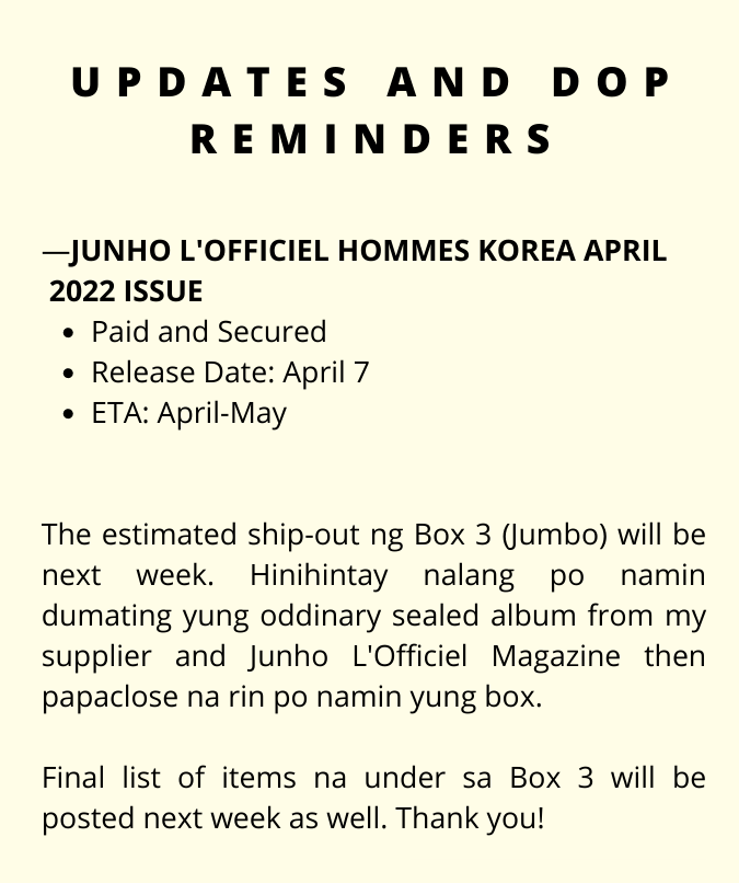 iTreasurePH's tweet photo. [#iTreasureUpdates]

MASS UPDATE and DOP REMINDERS as of April 06, 2022 ✨ https://t.co/oINABzUTlq