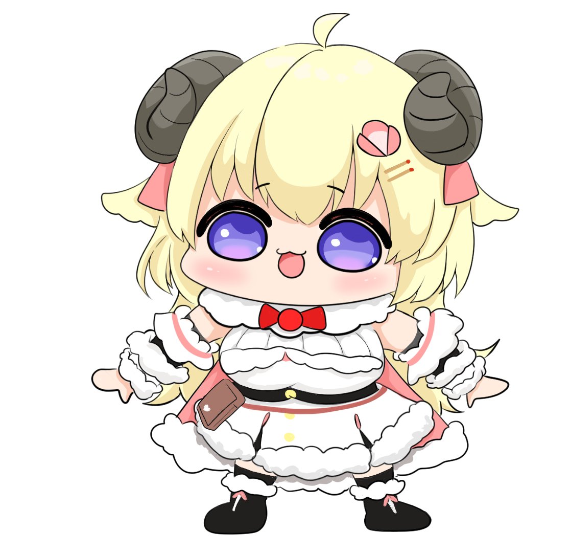 tsunomaki watame 1girl horns solo blonde hair chibi animal ears sheep girl  illustration images