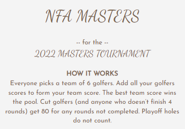 NFAlpha_'s tweet photo. 1/3
🟡 NFA MASTERS COMPETITION:

We're holding a Masters pool for our subscribers! The top 3 places will receive some pretty juicy prizes!

1st Place: WoW Galaxy #17049 (1.5 ETH floor)
2nd Place: Roboto #1985 (0.6 ETH floor)
3rd Place: PV Mintpass #2 (0.17 ETH floor)

DETAILS 👇 https://t.co/hA66y1jSmK