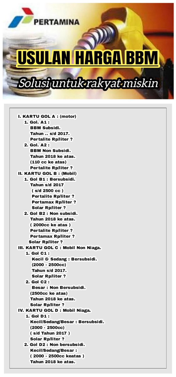 Bila pemerintah mmg benar-benar ingin mensejahterahkan rakyat miskin, ini solusinya! ( Hanya sebatas wacana )
<a href="/jokowi/">Joko Widodo</a> <a href="/MyPertaminaID/">MyPertamina</a> <a href="/basuki_btp/">Basuki T Purnama</a> <a href="/Kemendag/">Kemendag</a> <a href="/Kepolisian_RI/">MARKAS BESAR POLRI</a> <a href="/kemenhub151/">Kemenhub RI</a> <a href="/MetroTVToday/">METRO TV TODAY</a> <a href="/tvOneNews/">tvOnenews</a> <a href="/kompascom/">Kompas.com</a> <a href="/tempodotco/">tempo.co</a> <a href="/CNNIndonesia/">CNN Indonesia</a> <a href="/cnbcindonesia/">CNBC Indonesia</a>