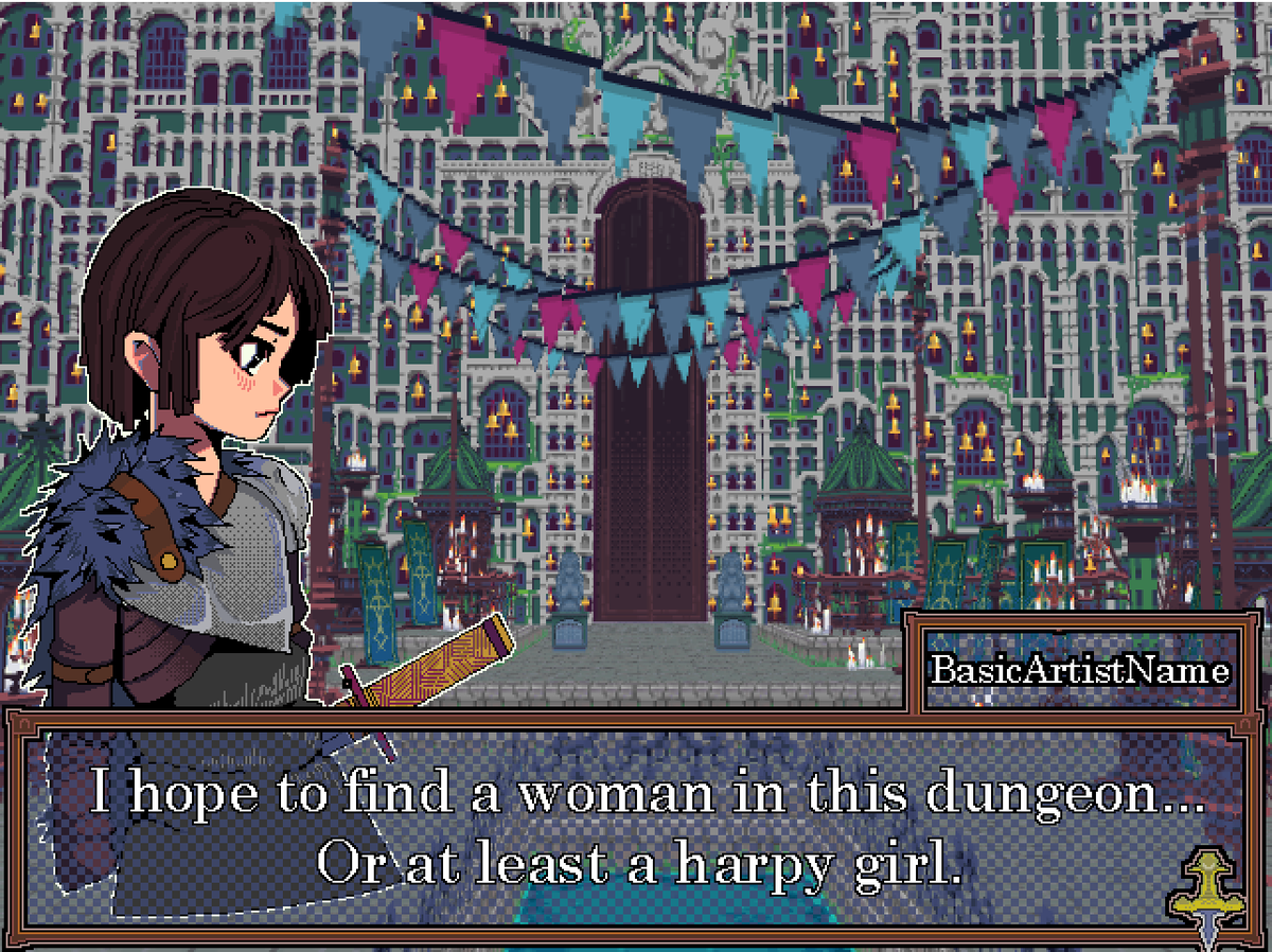 BasicArtistName's tweet image. This time I wanted to try something different, an entrance to a huge dungeon and a boy who has been chosen to be sacrificed. (The background was made with my own textures and the @RPGPaperMaker)
#gamedev #game #indiedev #indie #indiegame #pixelart #pixel