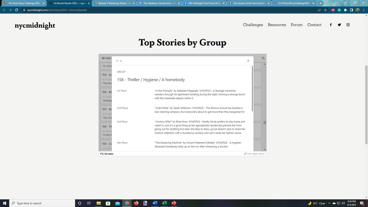 Got third in my category in the NYC Midnight Short Story Challenge. On to the next round!