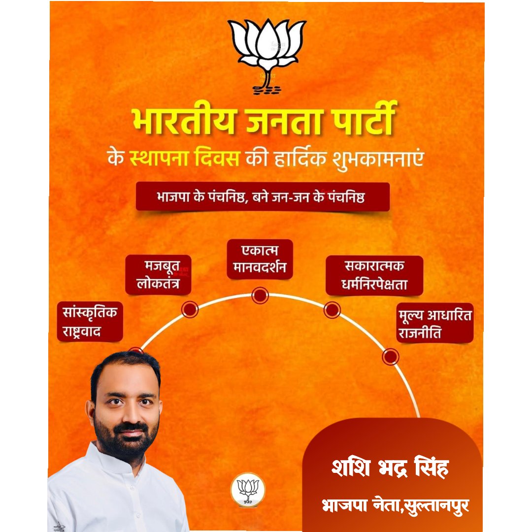 Shashibhadrabjp's tweet photo. भारतीय जनता पार्टी जिंदाबाद42 वर्ष अंत्योदय के संकल्प,राष्ट्र सेवा और समर्पण के..
भाजपा को दुनिया की सबसे बड़ी राजनैतिक पार्टी बनाने एवं तन-मन-धन समर्पित कर देश सेवा में निश्चल भाव से की लगे रहने वाले सभी पार्ट कार्यकर्ताओं और समर्थकों को 42वें स्थापना दिवस की हार्दिक शुभकामनाएं https://t.co/p8VaPbfCBD