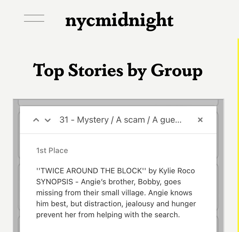 Some nice news to wake up to <a href="/nycmidnight/">NYC Midnight</a> - thanks!

Now for round 2 🤞