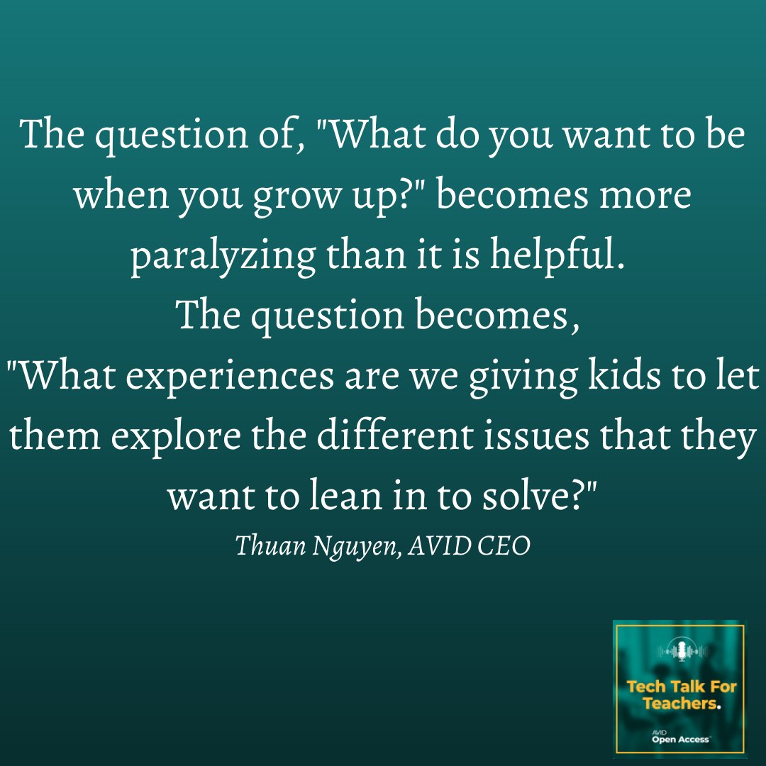 Tune in tomorrow for a new episode from Tech Talk For Teachers with special guest, AVID CEO @ThuanDinhNguyen, to discuss what it means to live a life full of possibility.

#TTFT #EdChat <a href="/AVID4College/">AVID</a>