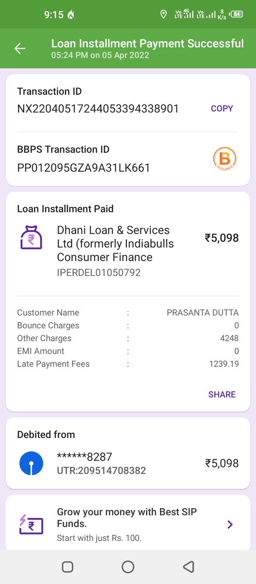 MychemistDutta's tweet photo. @dhanicares @RBI @FinMinIndia @IDBI_Bank Then I had pay yesterday my installment with Phone pe.And dhani already added some late payment my dhani account. https://t.co/PwcrnlW76c