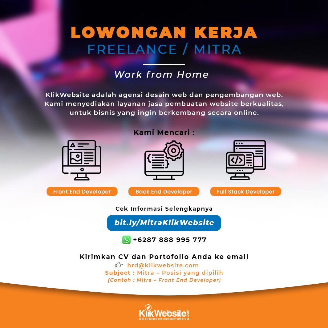 faberhost's tweet photo. @lokercot Klik Website membukan lowongan kerja freelance/mitra di Bidang IT dengan posisi yang tersedia :
1.Frontend Developer
2.Backend Developer
3.Full Stack Developer
Cara pendaftaran : 
Informasi lebih lanjut : https://t.co/mUtxJaVU6w https://t.co/7nTHGuZj9E