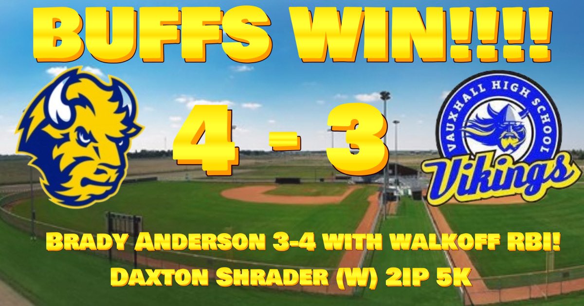 BuffsBaseba11's tweet photo. Thanks to all of the fans that braved the cold weather and stayed to watch the Buffs erase a 3-0 deficit to win in walk off fashion 4-3.  #OpeningDay #BuffsBaseball #TheStandard @GPSD6 @BrooksCompHS https://t.co/WCjCKHyDNK
