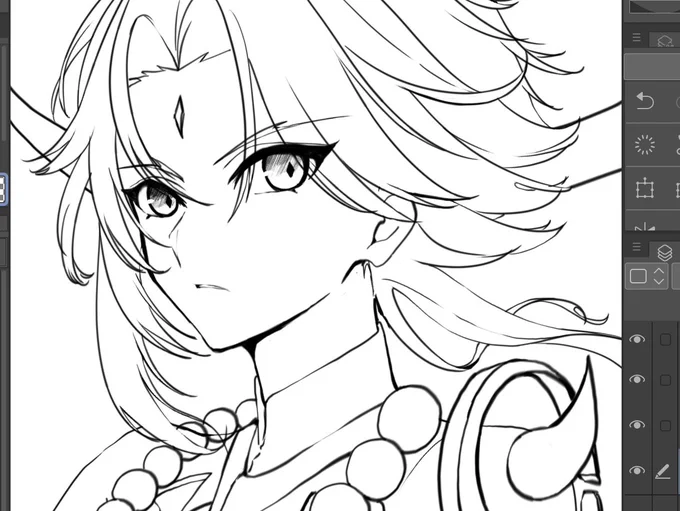 魈様!やっと線画終わった٩( 'ω' )وwip 
