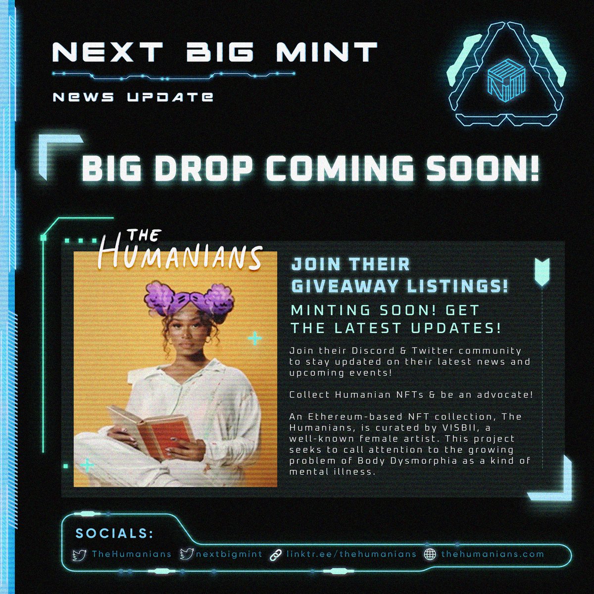 nextbigmint's tweet photo. 🔥This #drop is going to be a savage. #Humania is calling----have you made plans to buy?

🙋The @TheHumanians List is still open!

https://t.co/oPv3Ytg5PZ

Tag your friends and join! Be an advocate of Body Dysmorphia!💪

#NFTs #NFTCollection #NFT #NFTGiveaway #crypto #nextbigmint https://t.co/5bnR41YM5A