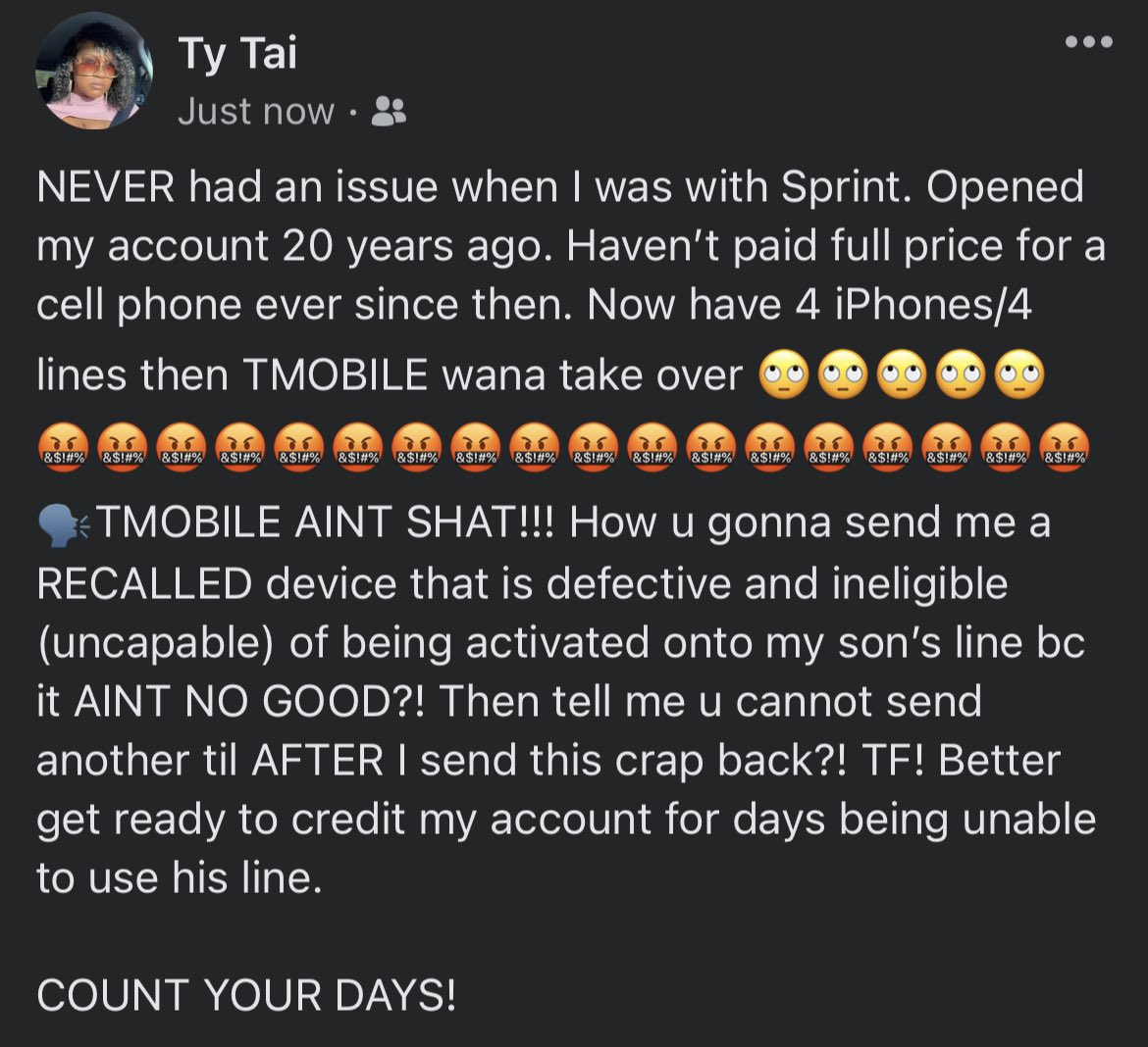 THR33TsMom's tweet photo. Really @TMobile @TMobileHelp @Assurant this is trash service. Y’all had no business even HAVING this phone in your warehouse inventory. Horrible customer service!!! And this is the 3rd replacement phone I’ve received. It’s always something. Never had these issues w/ #Sprint. https://t.co/AgEMQkboCH