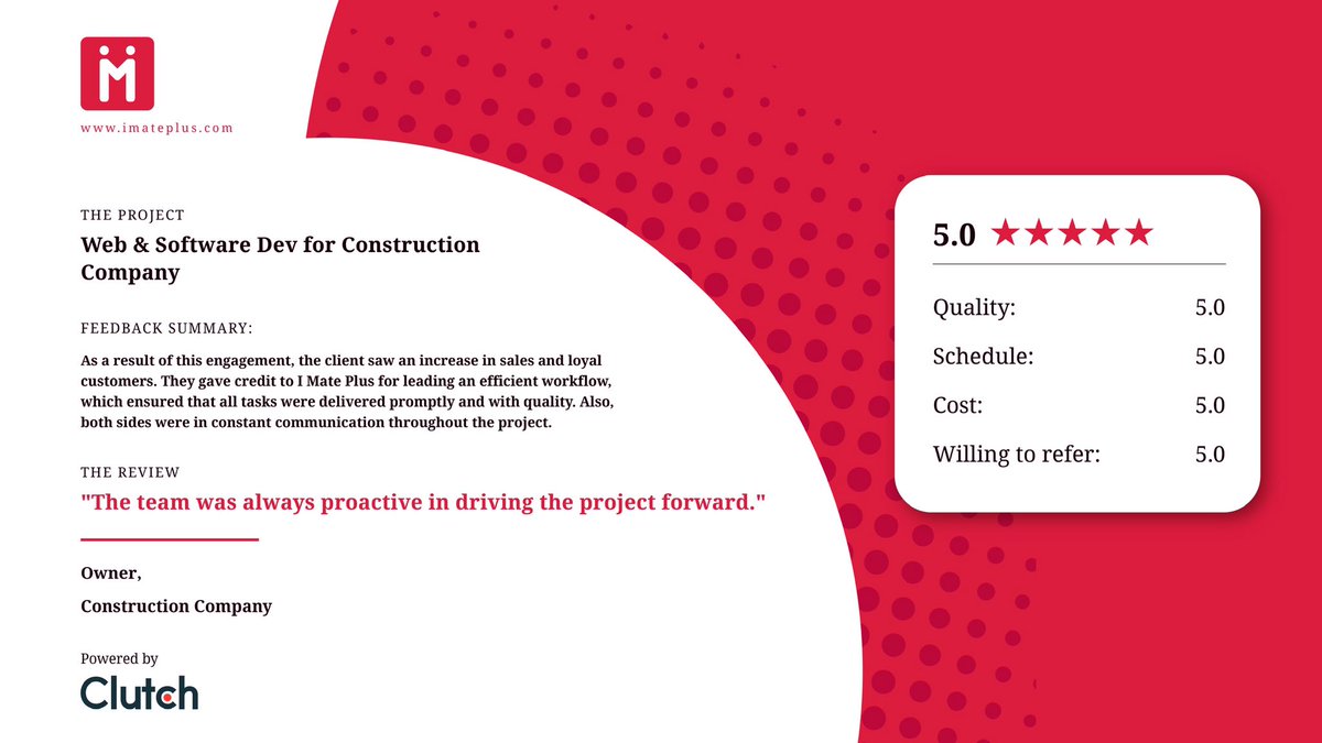 On our clutch profile, you may read what our clients have to say about their experience.Click Here: clutch.co/profile/i-mate…..#clienttestimonial #clientfeedback #clientappreciation #appreciation #clientreview #clutchreview #clutch #clutchreview #clutchprofile #imateplus