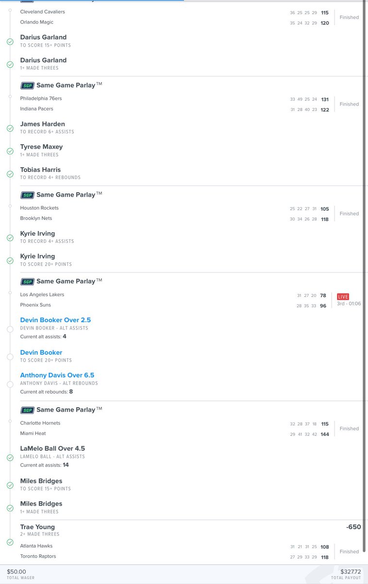annonparlays's tweet photo. 👀 I hope y’all don’t think were done cashing out! ✅✅✅

This play wasn’t posted unfortunately but maybe we should start a VIP 😈😈😈

Like to thank Devin Booker and AD for being such great players 🥲💰💰💰
#gamblingtwitter #nbabets #PlayerProps #FanDuel #LaughingToDaBankHaHa https://t.co/m63LwDukro