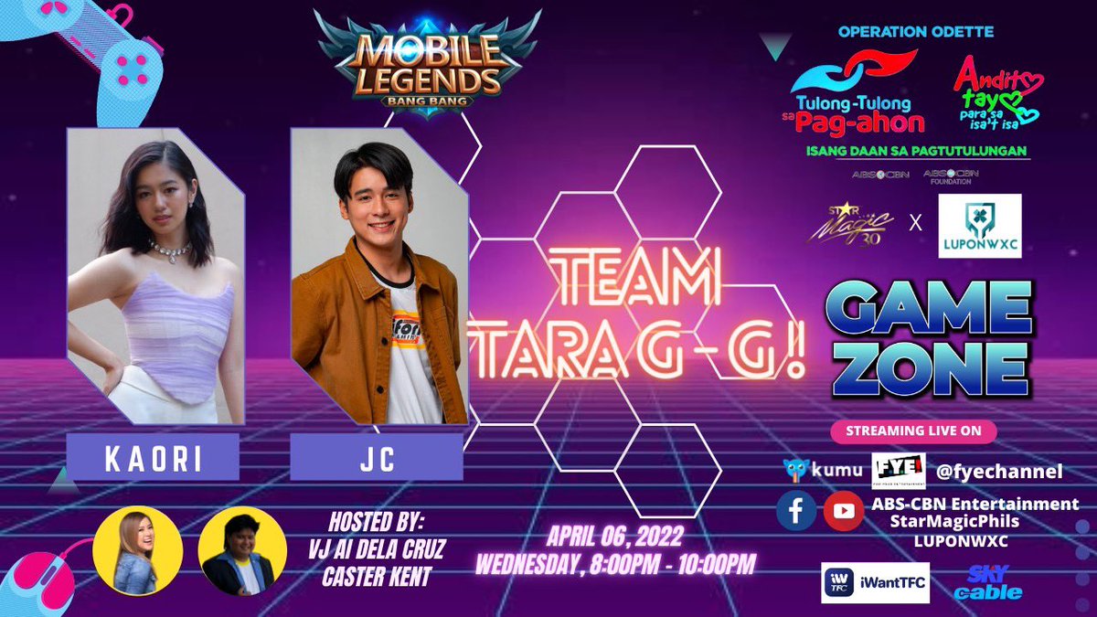 ABSCBNpr's tweet photo. Mapapa-GG kaya ang Team Tara G-G nina Kaori Oinuma & JC Alcantara sa kanilang laban sa ML? Manood ng #StarMagicGameZone mamayang 8PM!
#TulongKapamilya
#AnditoTayoParaSaIsatIsa
DSWD Authority/Solicitation Permit No. DSWD-SB-SP-00026-21, Nationwide. Valid until May 28, 2022. https://t.co/kXLZJbbVt1