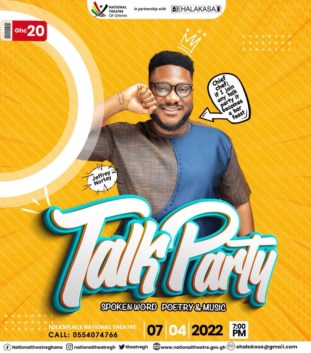 jewelkingspeaks's tweet photo. @EHALAKASA in collaboration with the National Theatre brings to you #TalkParty
A poetry show with a touch of acoustic music just this Thursday (07/04/2022)
Save the date
You can’t miss out https://t.co/Bm5GeY69x2